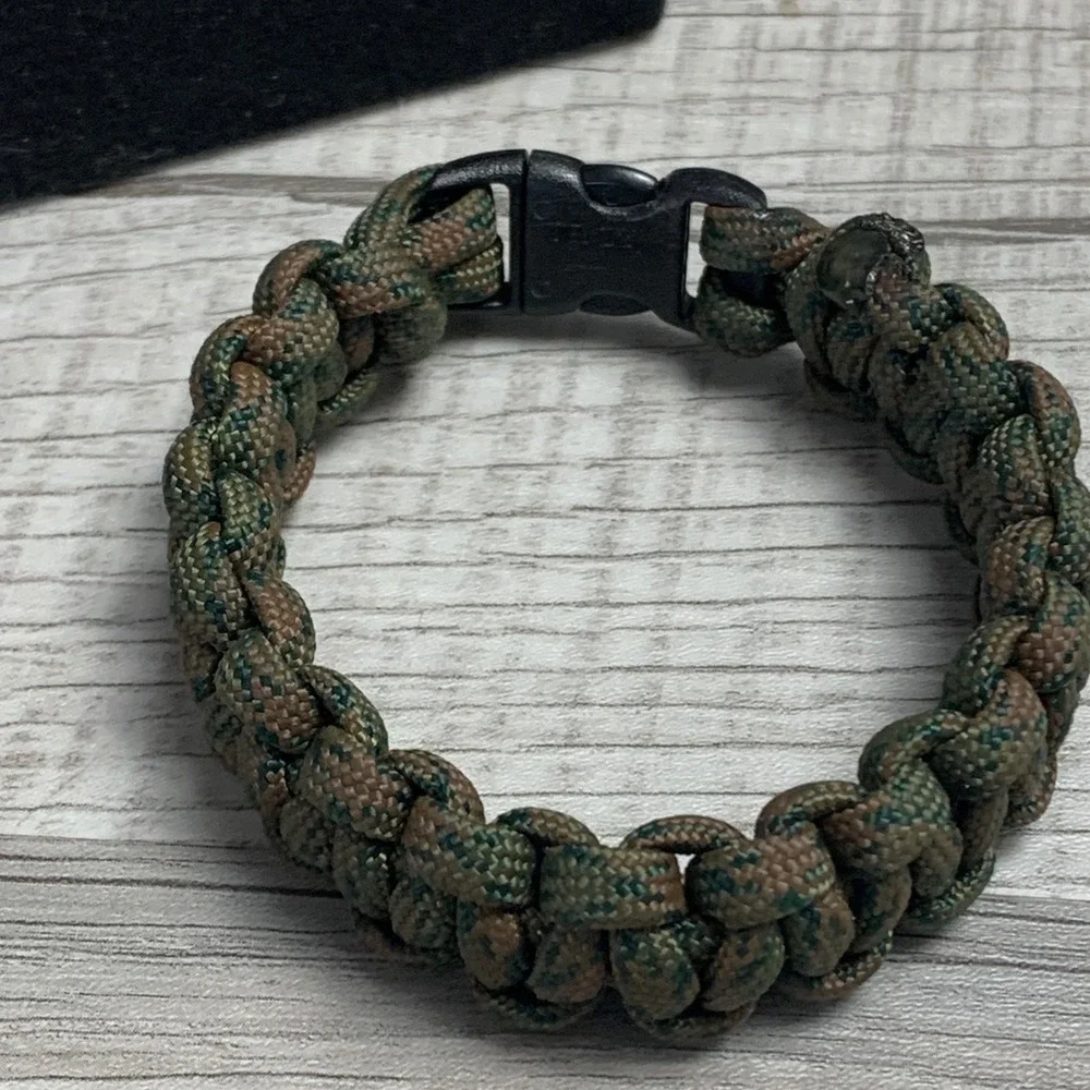 Handmade Paracord Survival Bracelet Woodland Camo Cobra Weave Tactical 6.5 Inch
